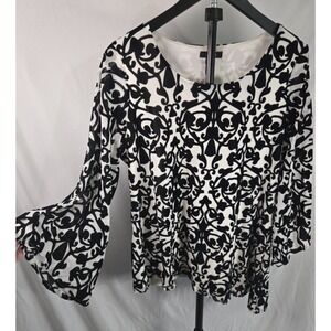 Flocked Sheer Mesh Top Size M Black White Asymmetrical Hem Romantic Chic Goth